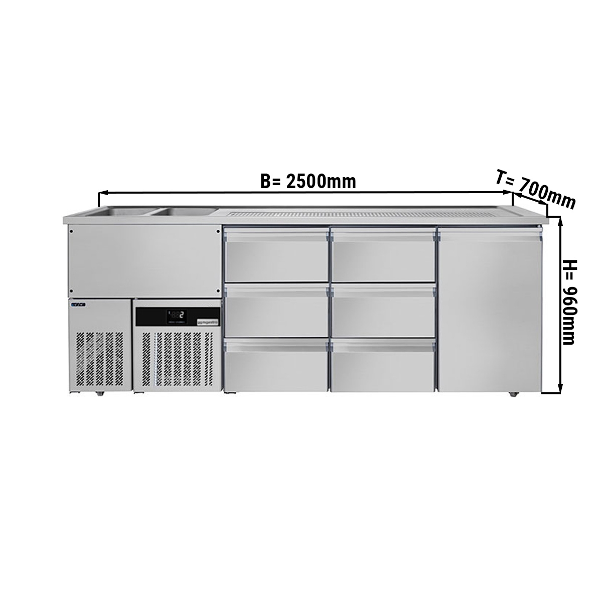 Beer counter floor unit 2,5 x 0,7 m