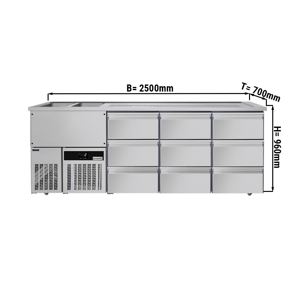 Beer counter floor unit 2,5 x 0,7 m
