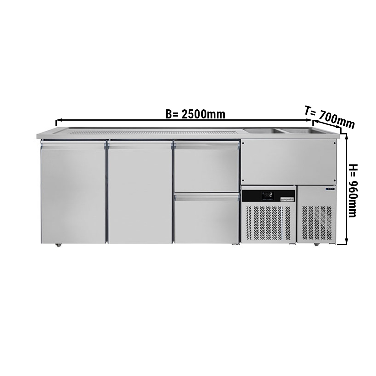 Beer counter floor unit 2,5 x 0,7 m