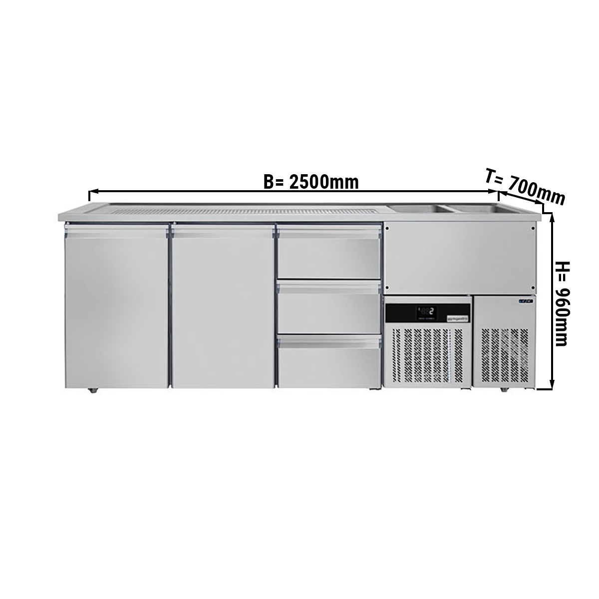 Beer counter floor unit 2,5 x 0,7 m
