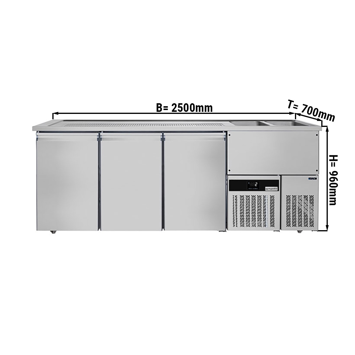 Beer counter floor unit 2,5 x 0,7 m - with 3 doors