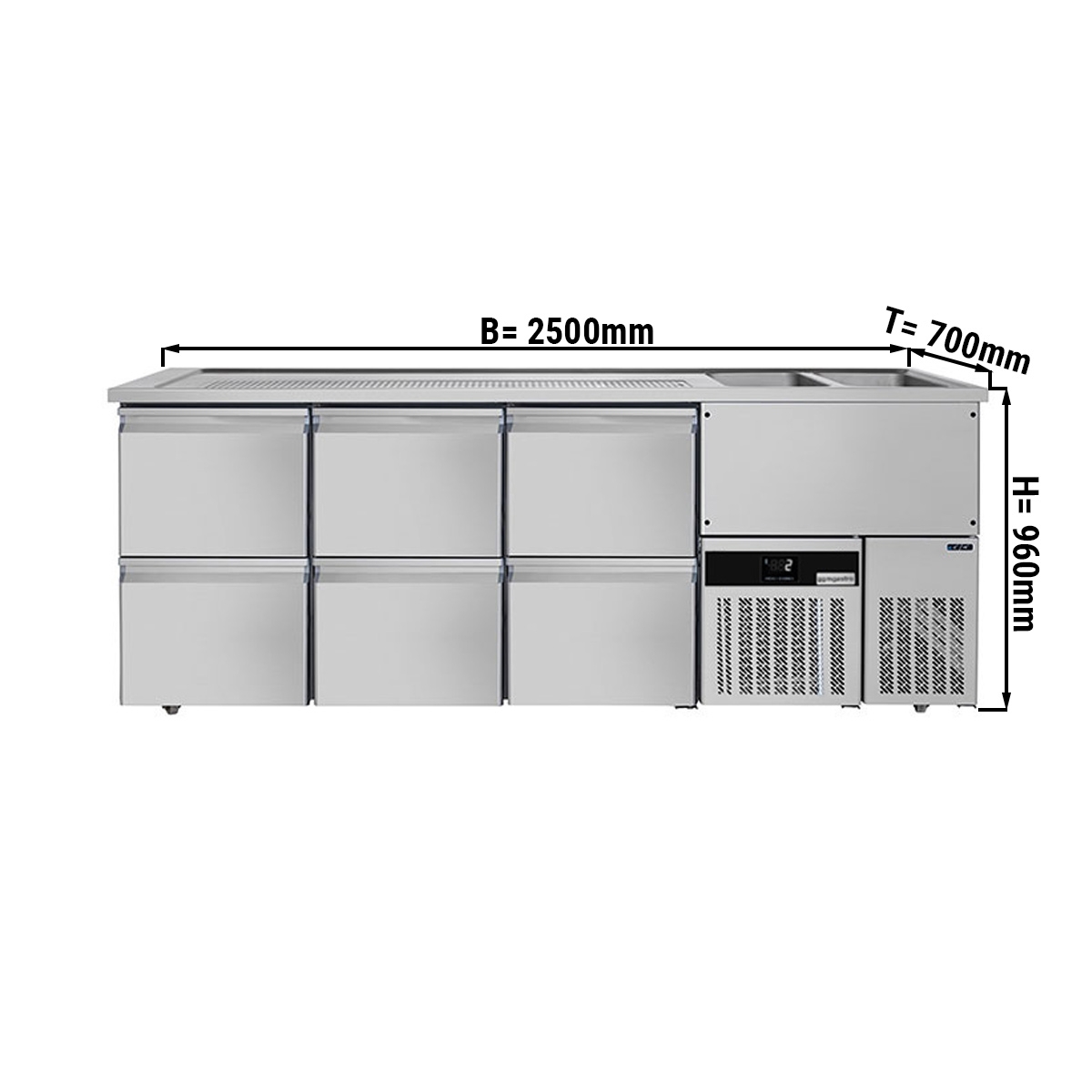 Beer counter floor unit 2,5 x 0,7 m