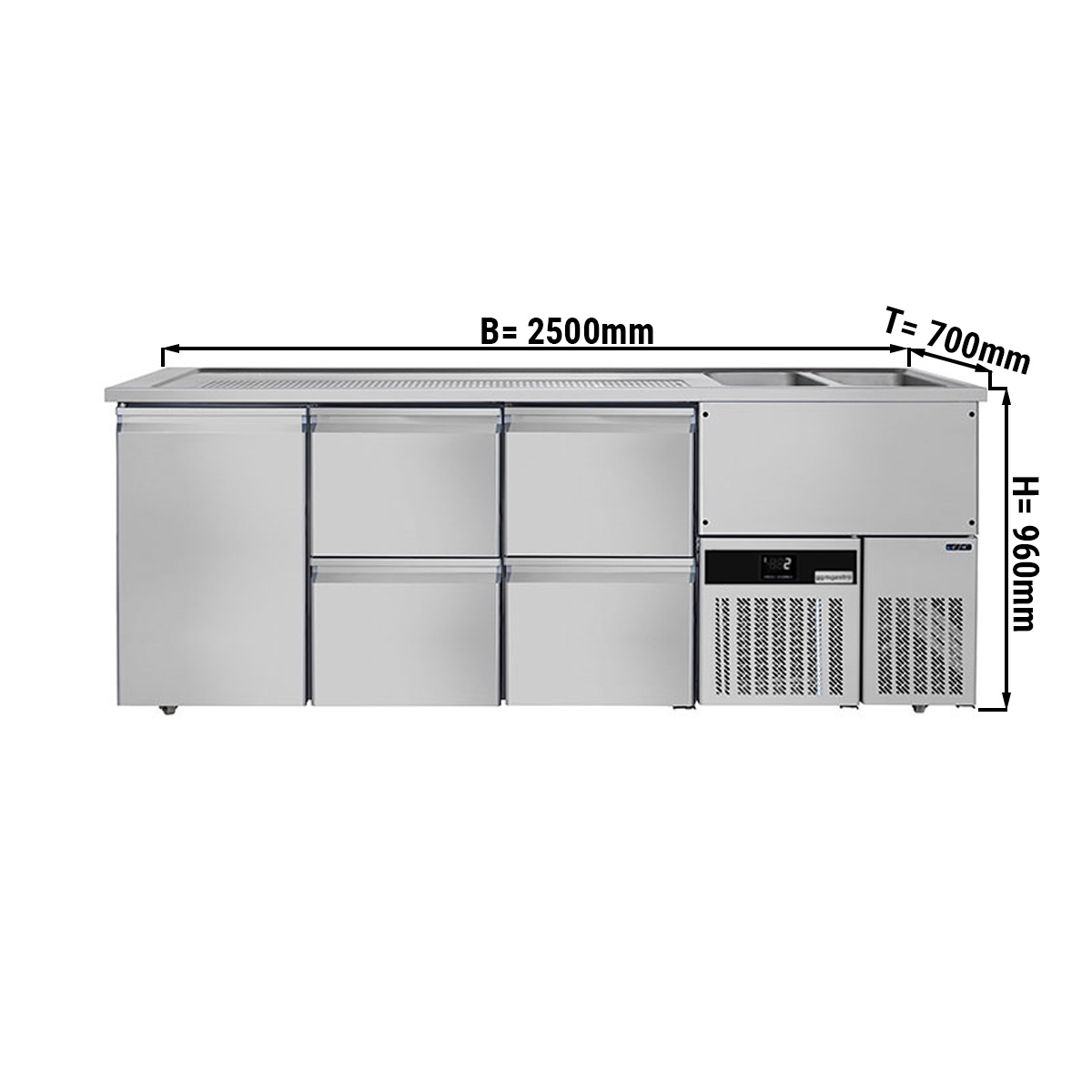 Beer counter floor unit 2,5 x 0,7 m