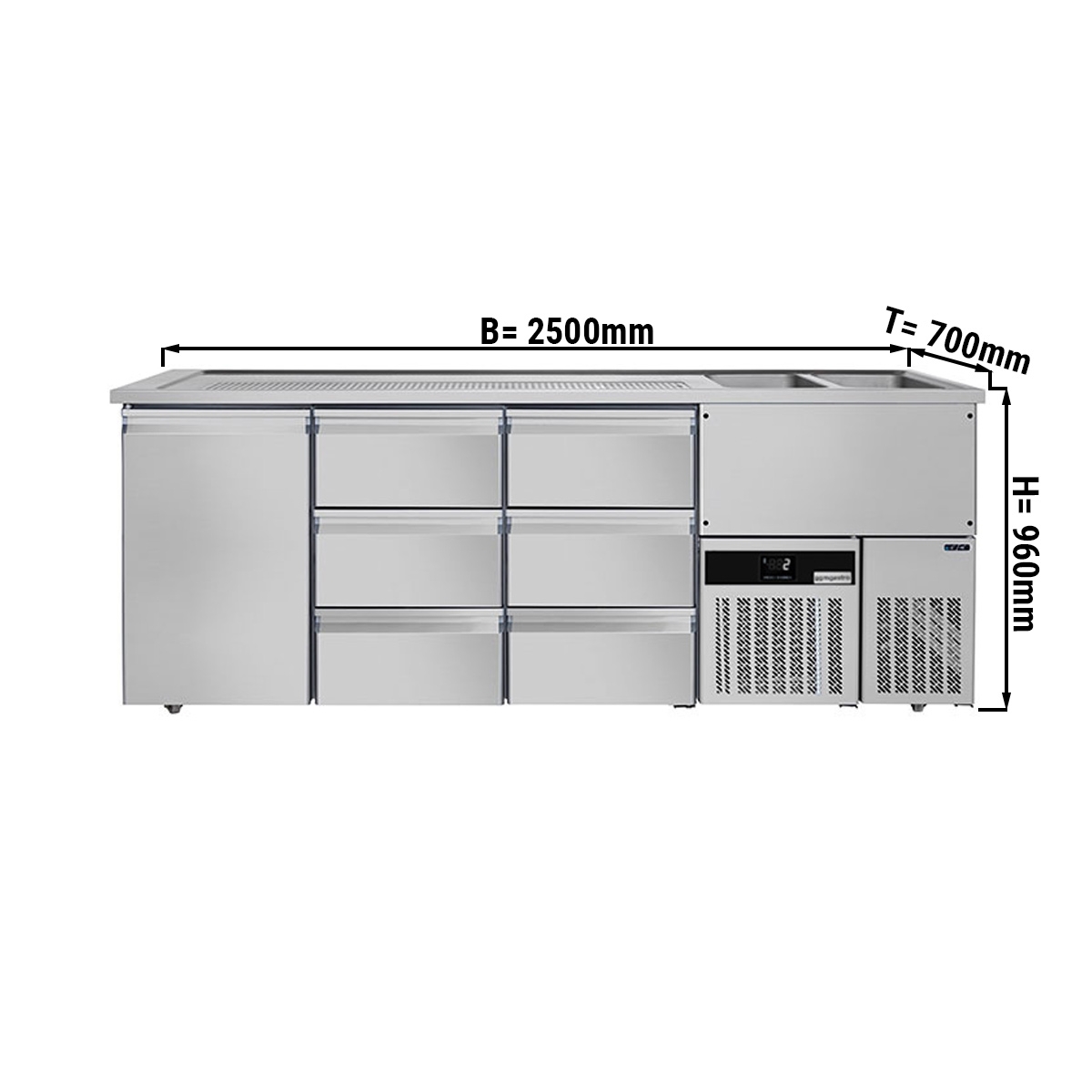 Beer counter floor unit 2,5 x 0,7 m