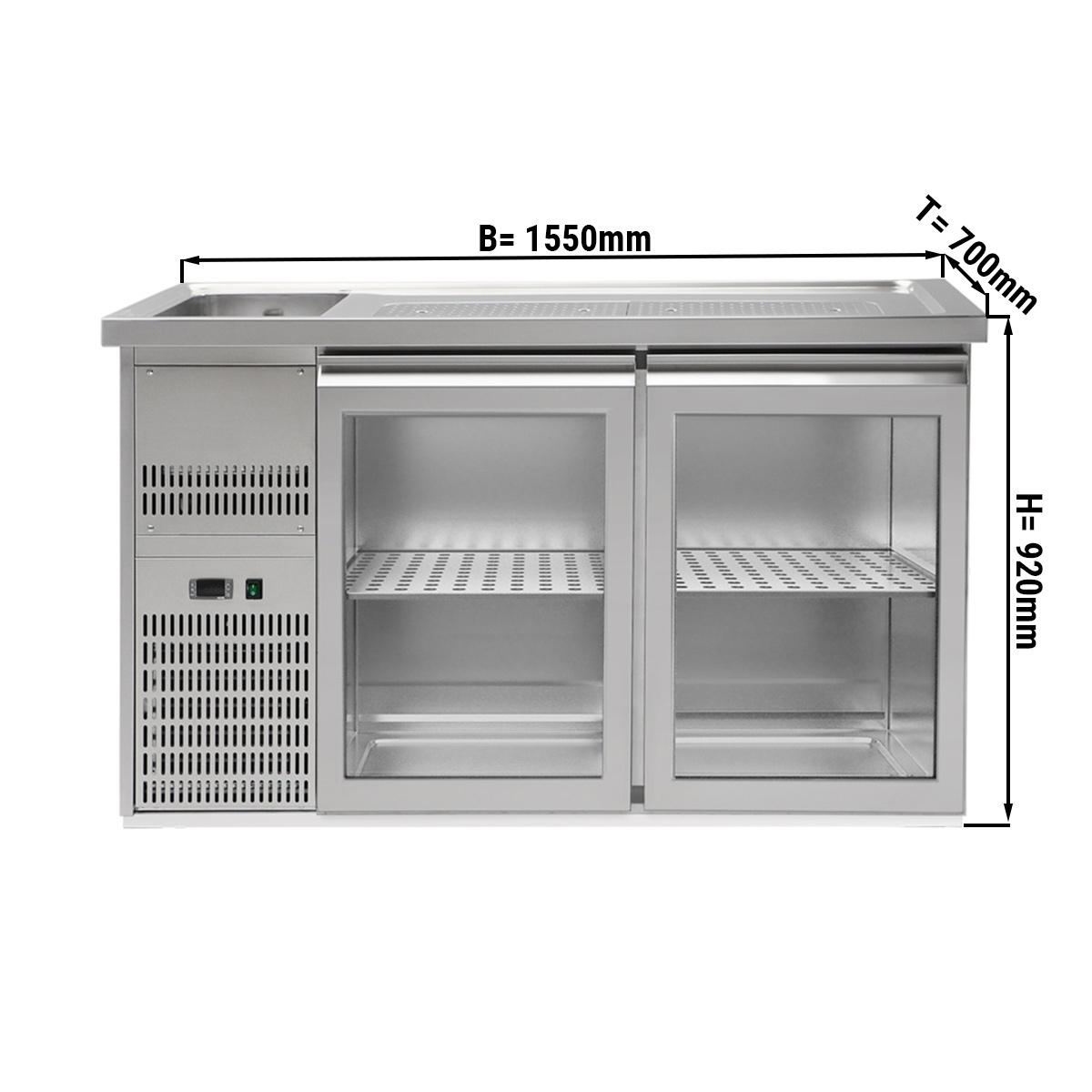 Beer counter 1.5 x 0.7 m - with 2 glass doors