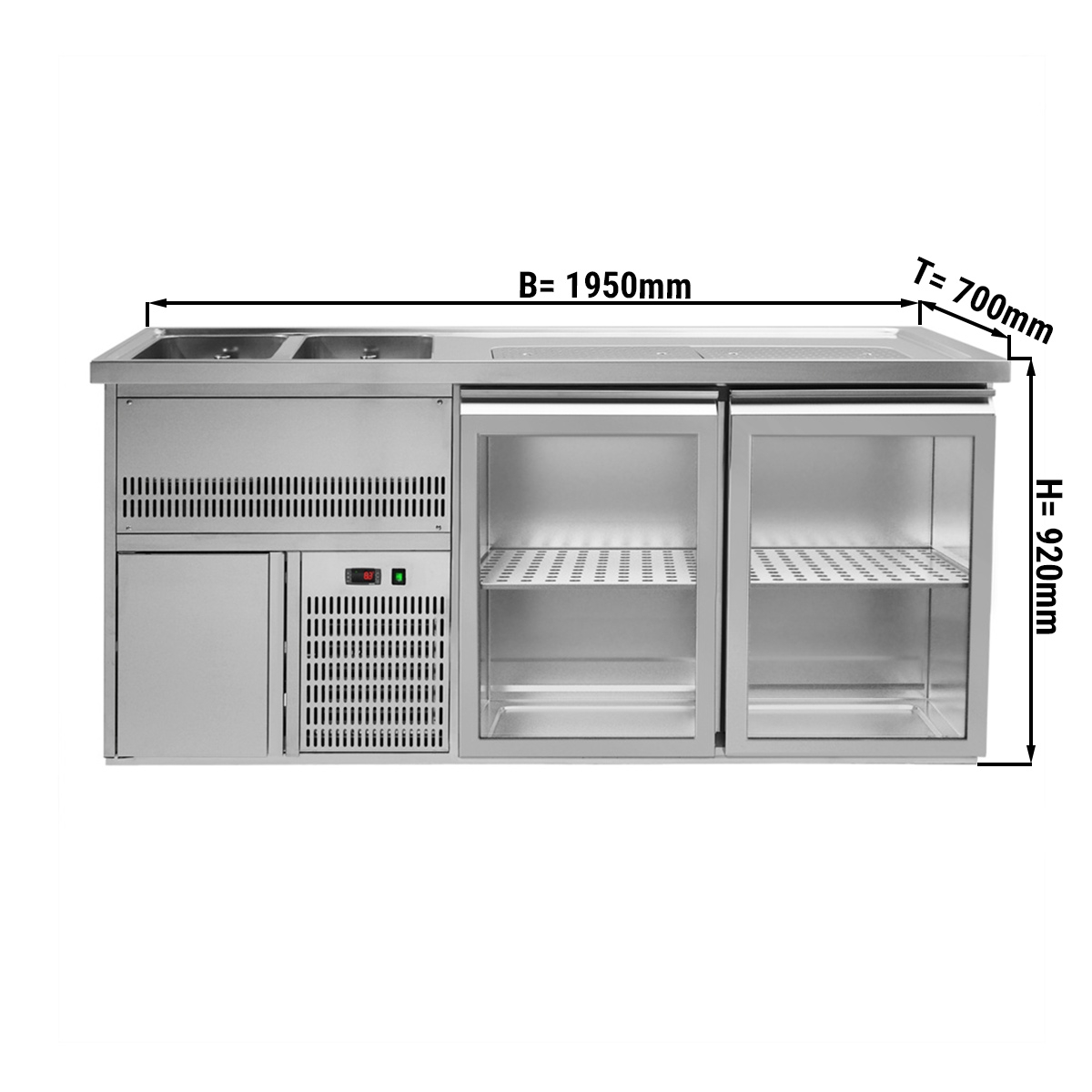 Beer counter 1.95 x 0.7 m - with 1 glass door