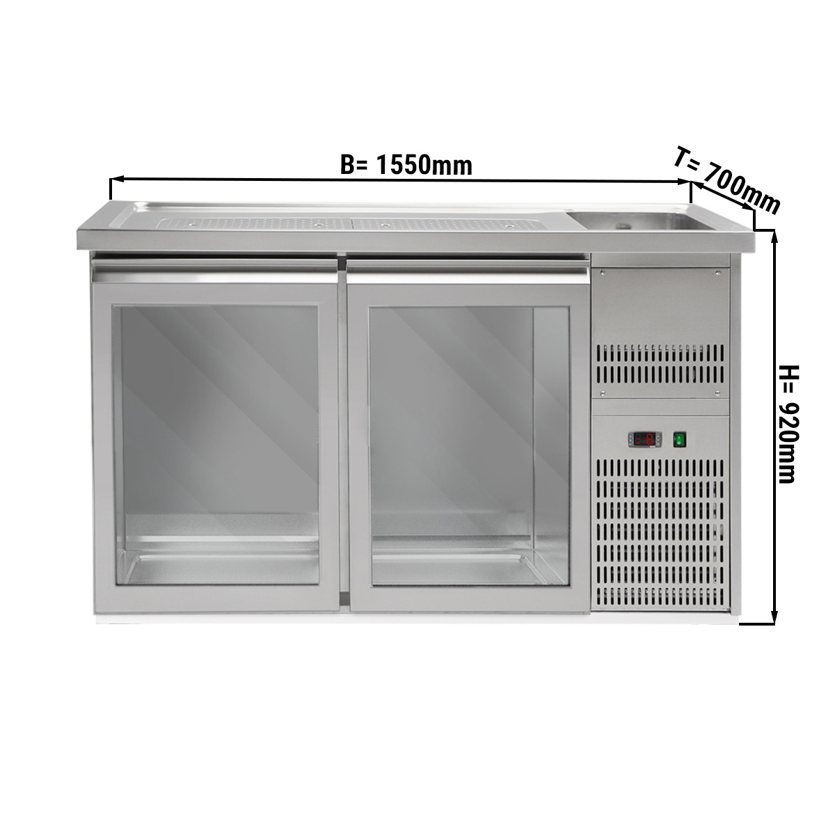 Beer counter 1.5 x 0.7 m - with 2 glass doors