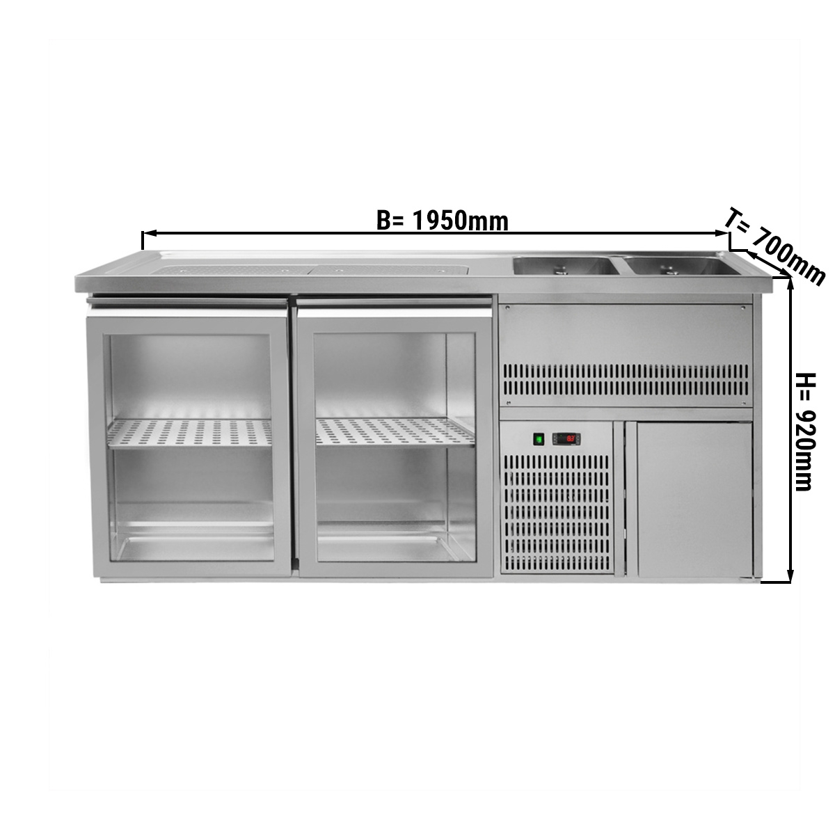 Beer counter 1.95 x 0.7 m - with 2 glass doors