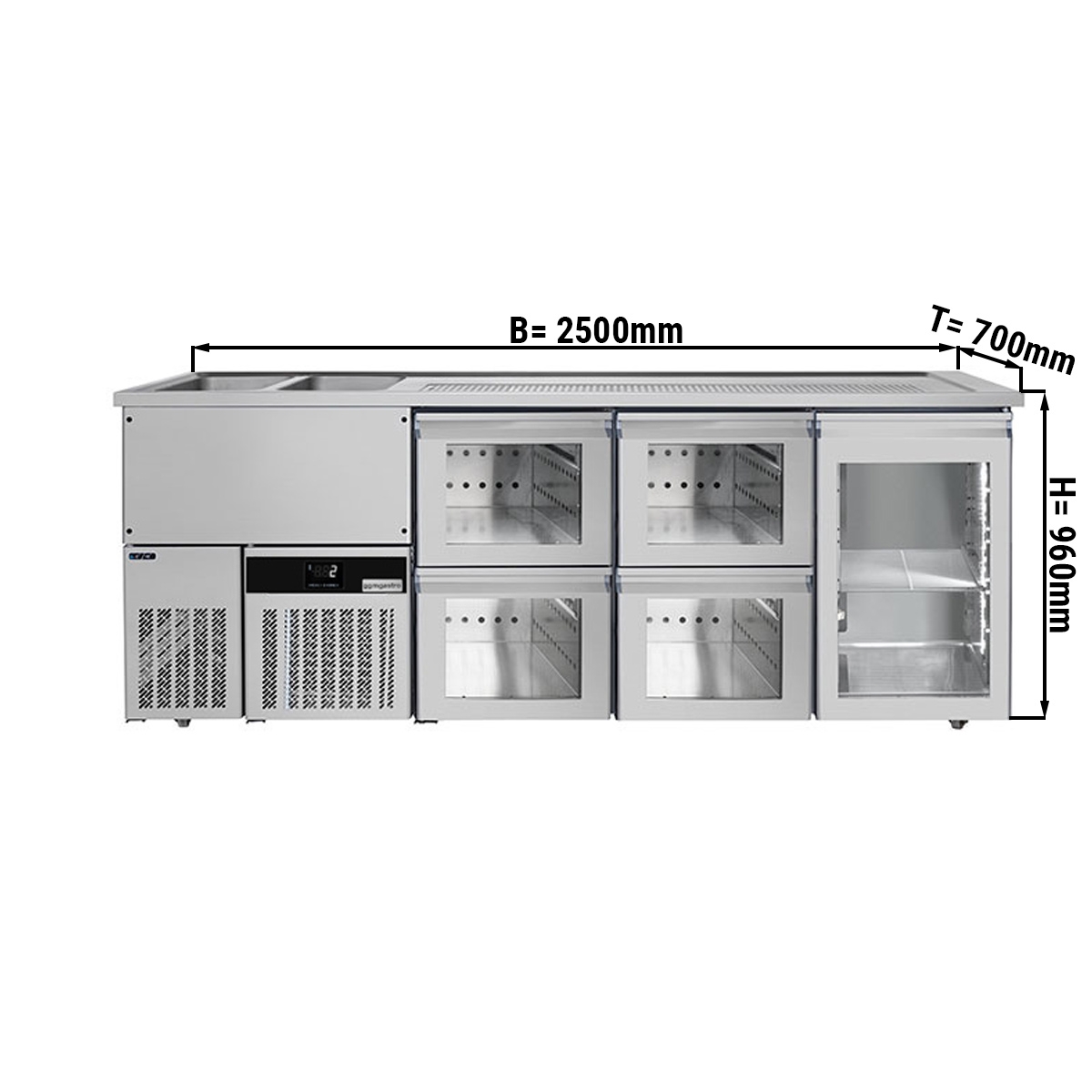 Beer counter floor unit 2,5 x 0,7 m