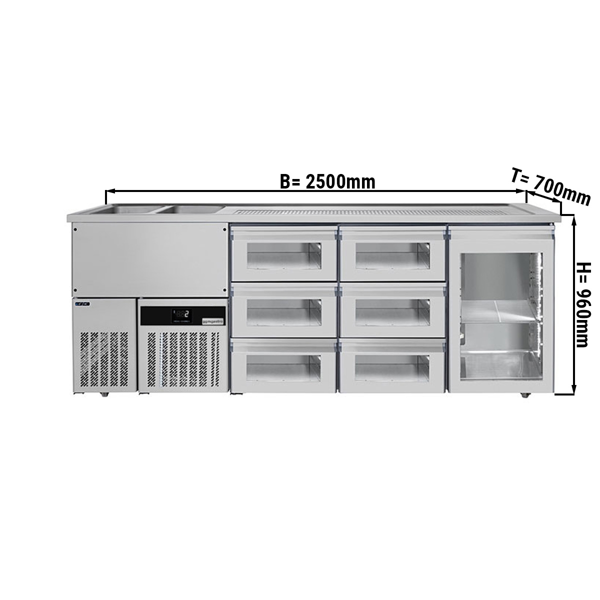 Beer counter floor unit 2,5 x 0,7 m