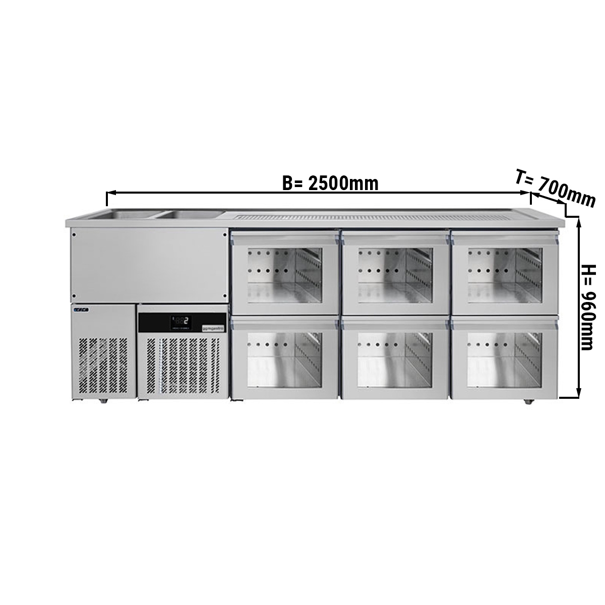 Beer counter floor unit 2,5 x 0,7 m