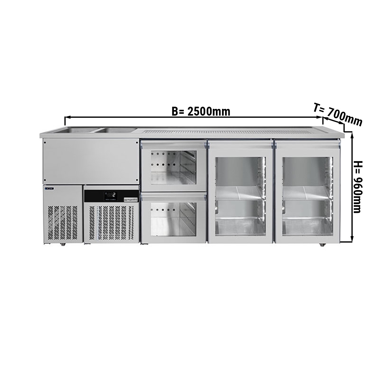 Beer counter floor unit 2,5 x 0,7 m