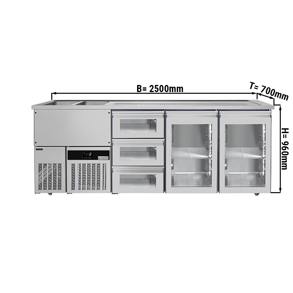 Beer counter floor unit 2,5 x 0,7 m