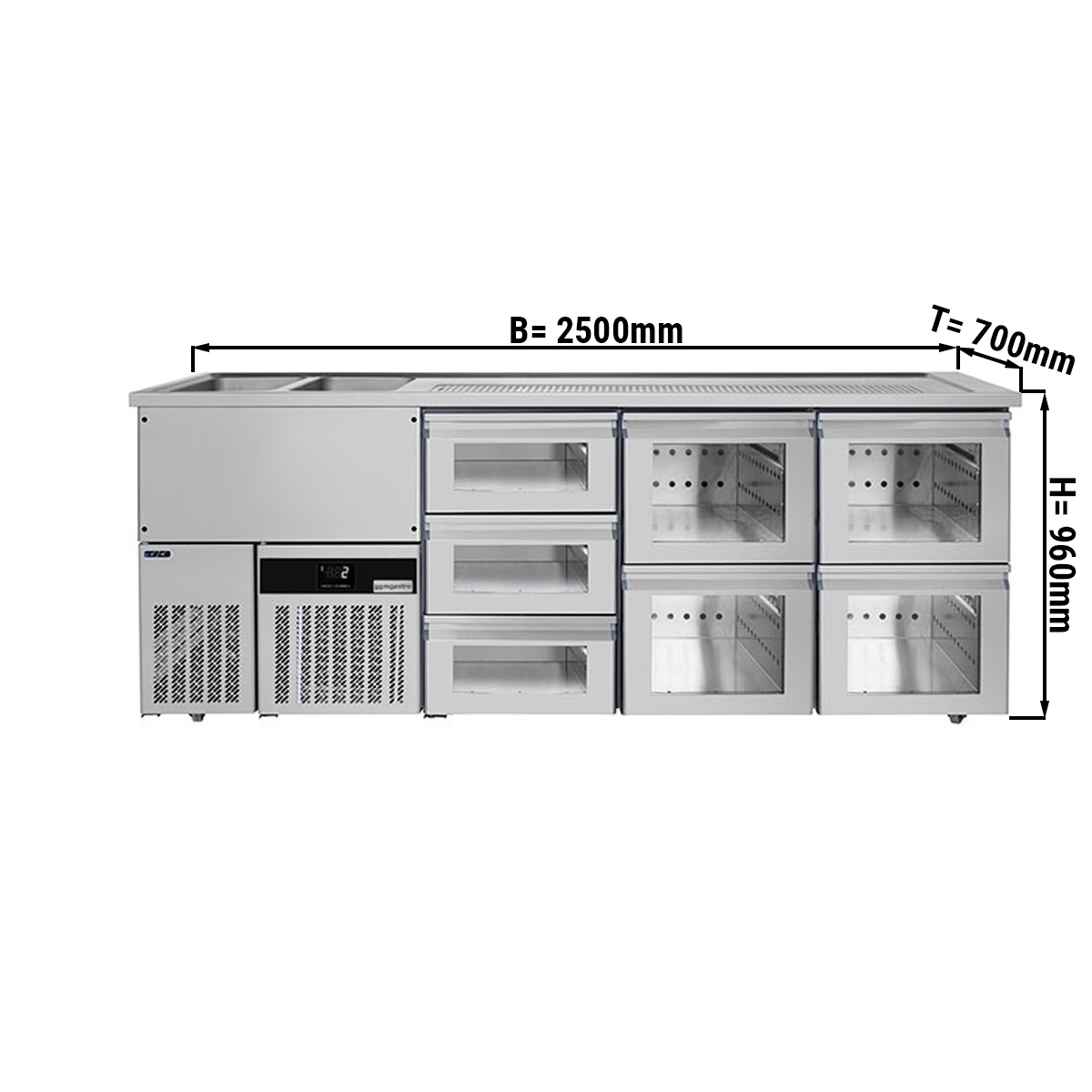 Beer counter floor unit 2,5 x 0,7 m