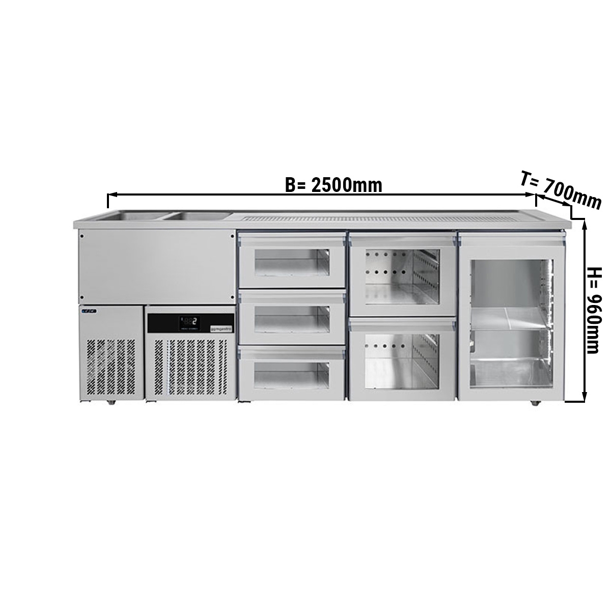 Beer counter floor unit 2,5 x 0,7 m