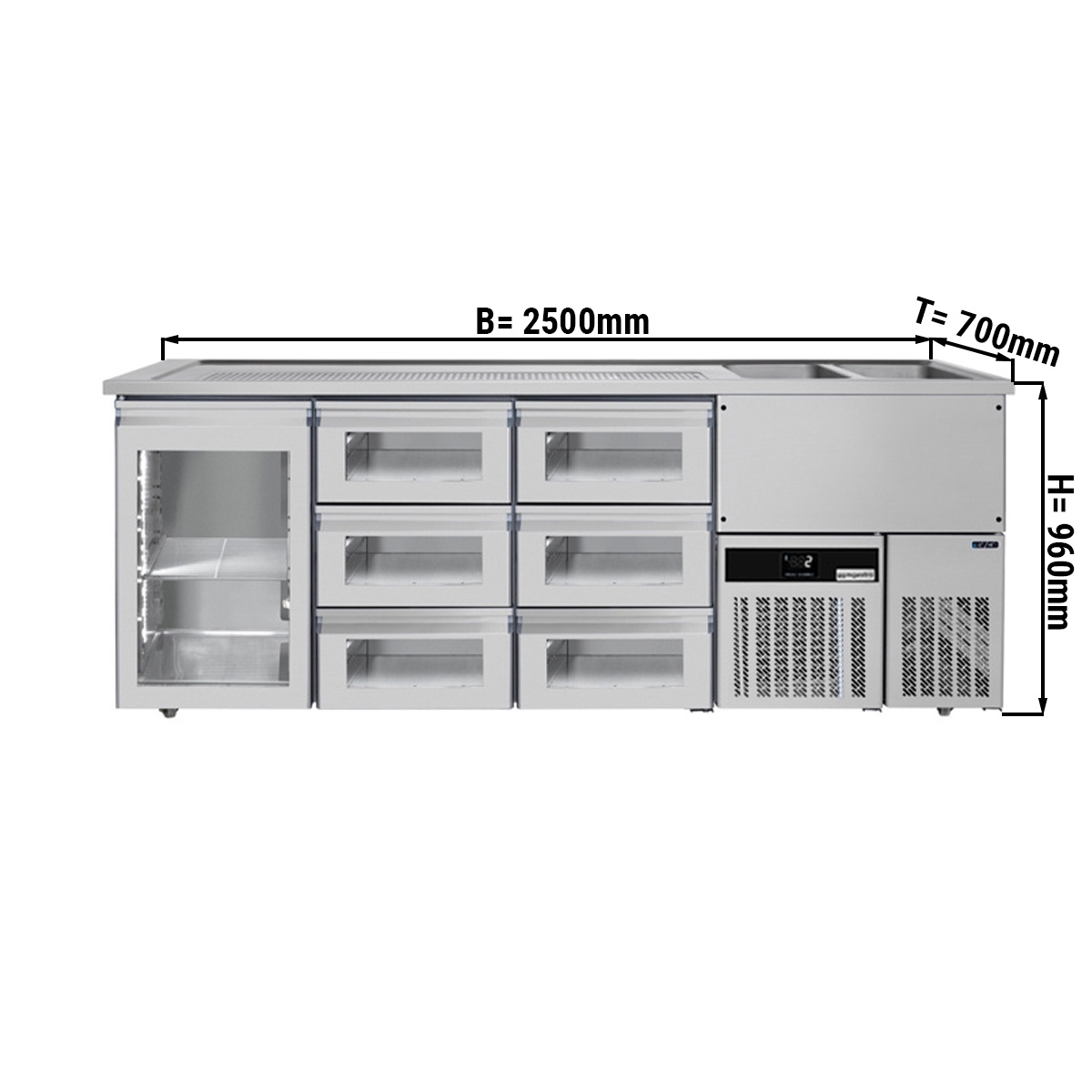 Beer counter floor unit 2,5 x 0,7 m