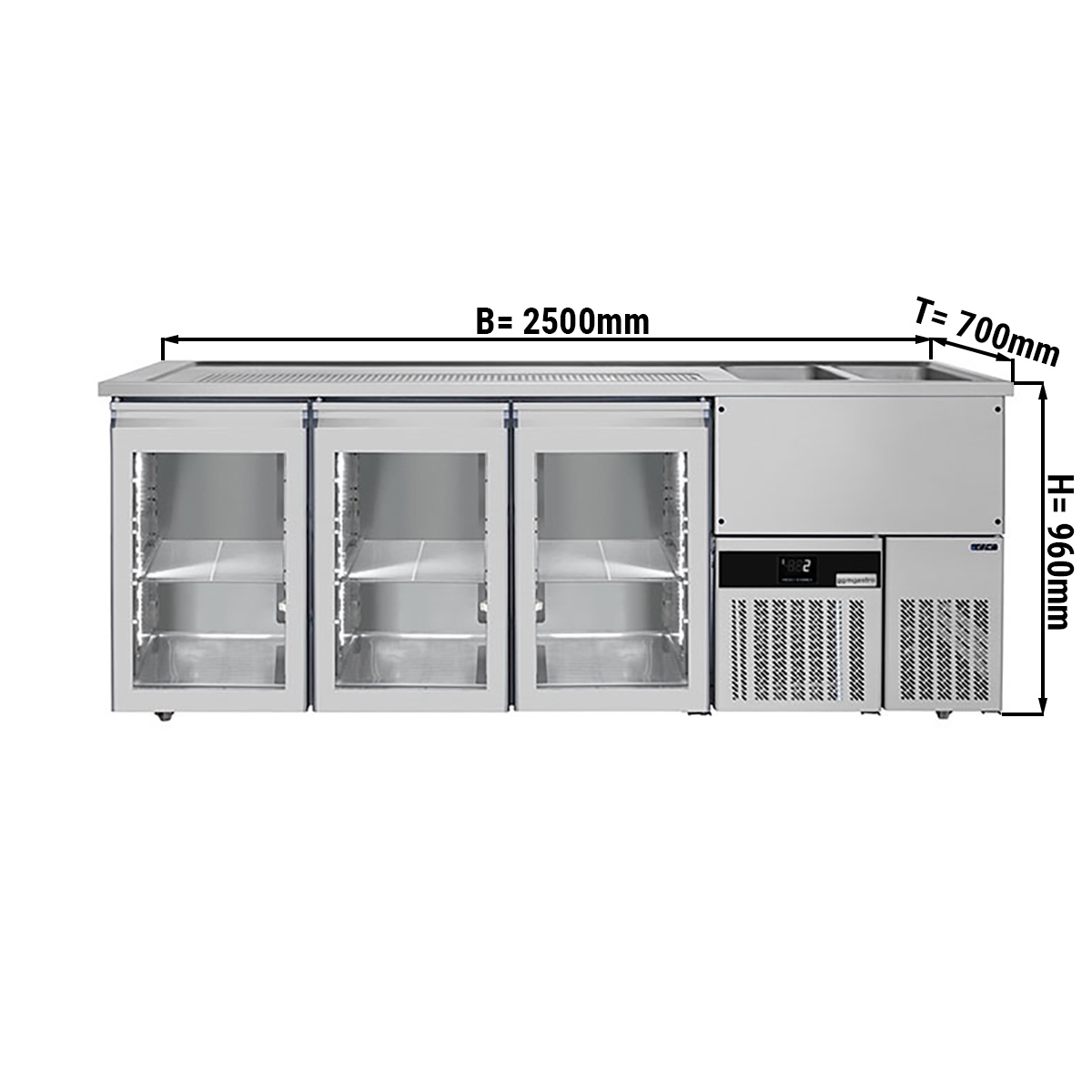 Beer counter floor unit 2,5 x 0,7 m