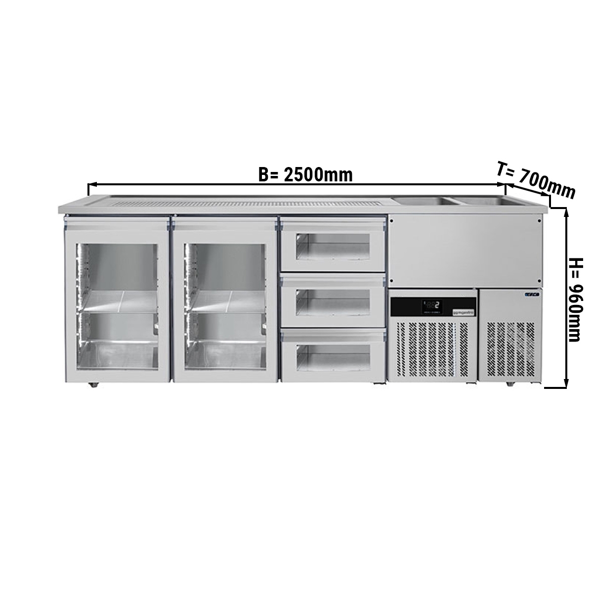 Beer counter floor unit 2,5 x 0,7 m