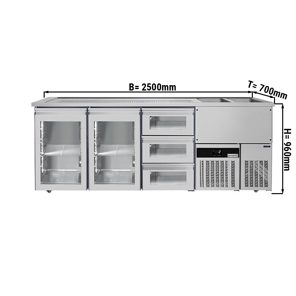 Beer counter floor unit 2,5 x 0,7 m