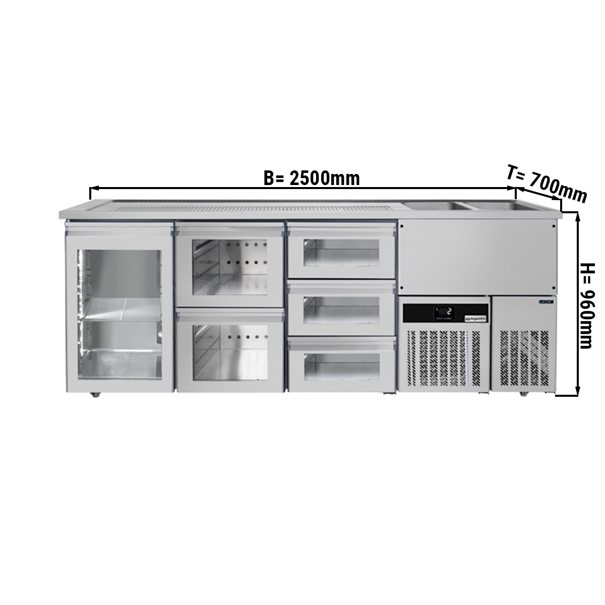 Beer counter floor unit 2,5 x 0,7 m