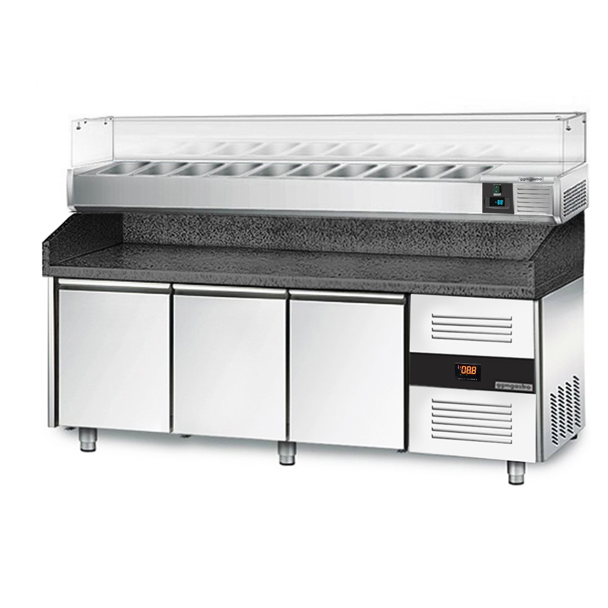 Pizza külmtöölaud PREMIUM 2,0 x 0,8 m - 3 uksega