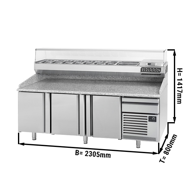 Pizza preparation refrigerator (EN) - with 3 doors and granite top
