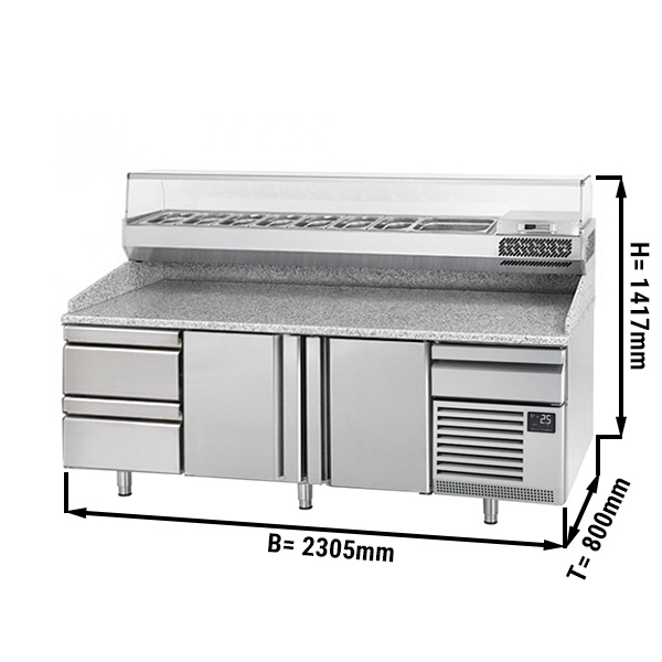 Pizza preparation refrigerated (EN) - with 2 doors and 2 neutral drawers 1/2, granite top