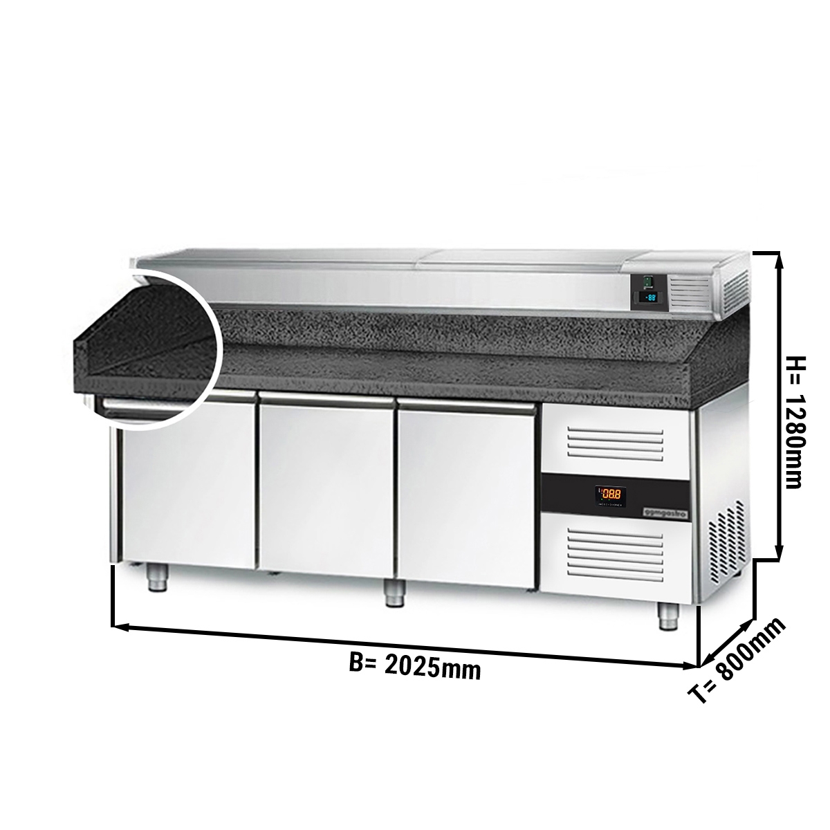 Refrigerated pizza table PREMIUM 2,0 x 0,8 m - with 3 doors
