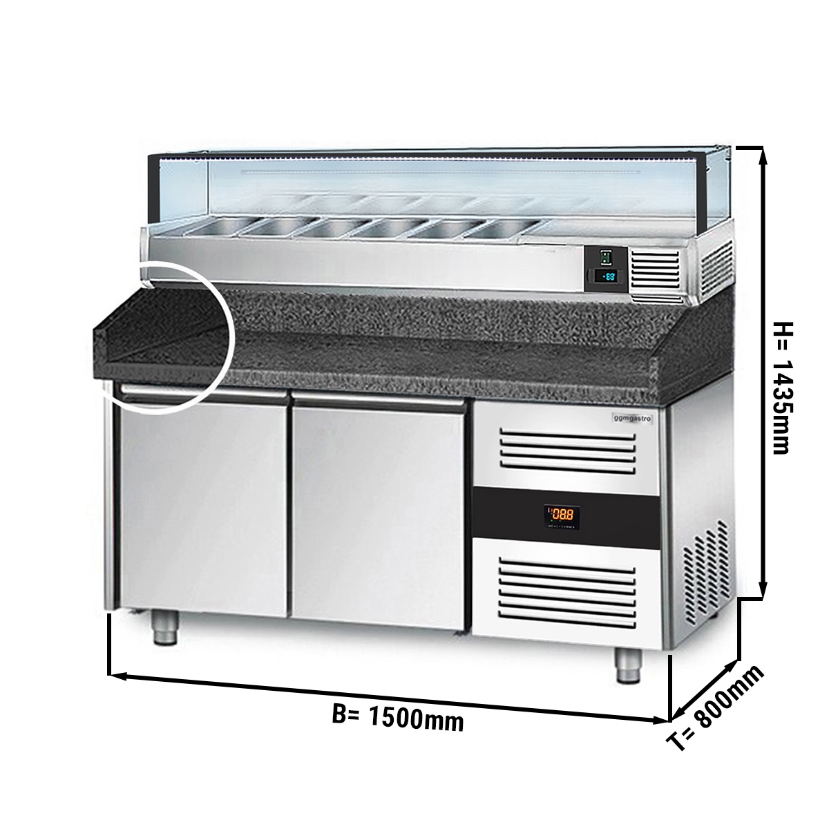 Refrigerated pizza table PREMIUM 1,5 x 0,8 m - with 2 doors