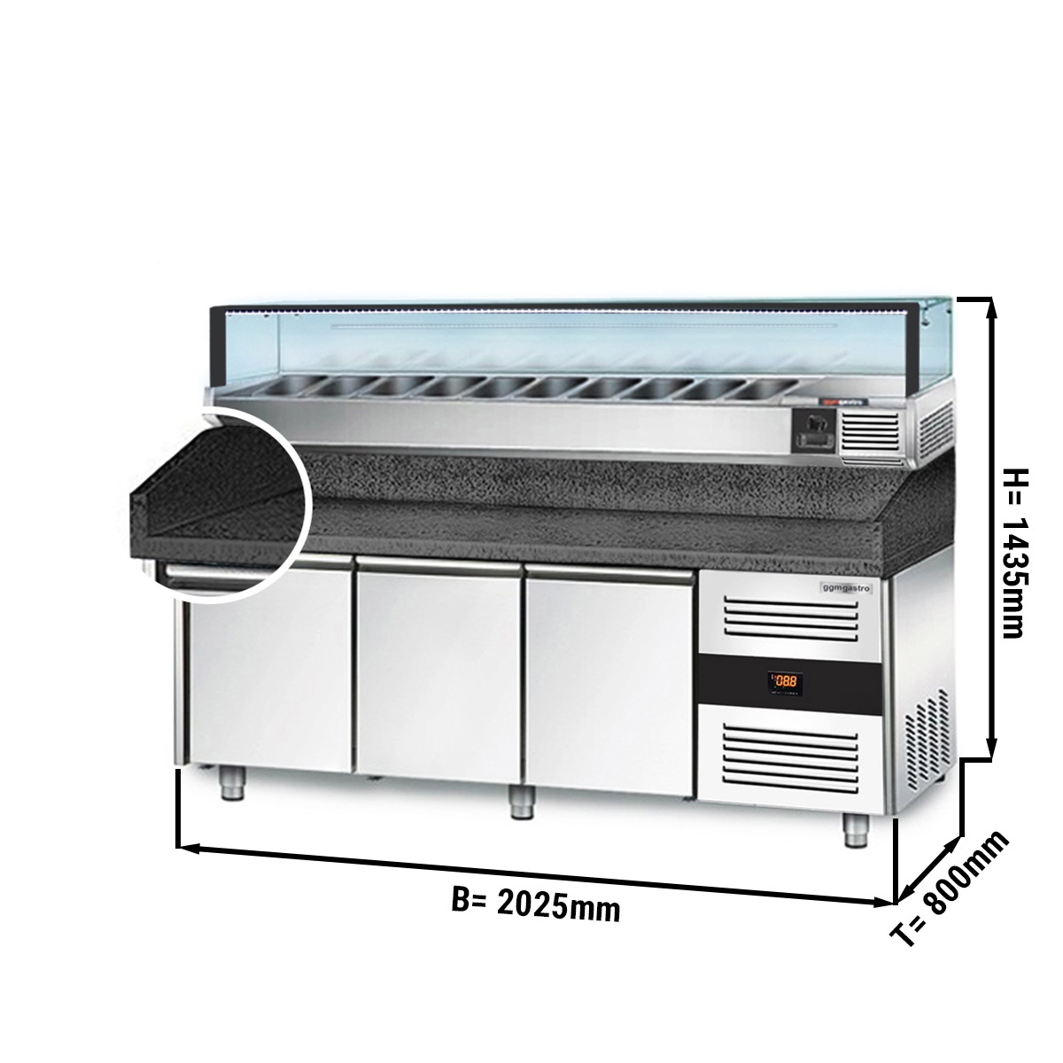 Refrigerated pizza table PREMIUM 2,0 x 0,8 m - with 3 doors