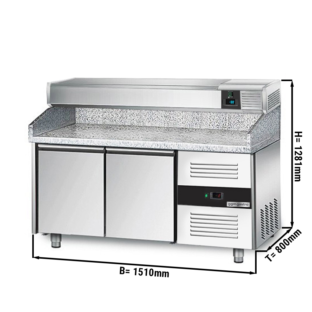 Refrigerated pizza table PREMIUM 1,5 x 0,8 m - with 2 doors