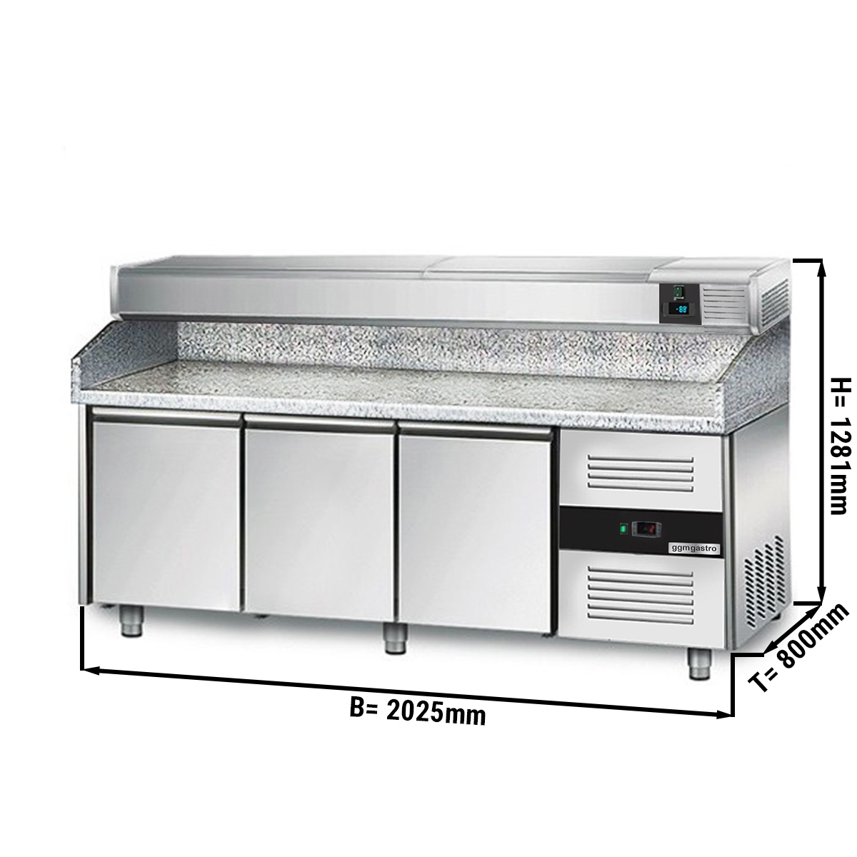 Refrigerated pizza table PREMIUM 2,0 x 0,8 m - with 3 doors