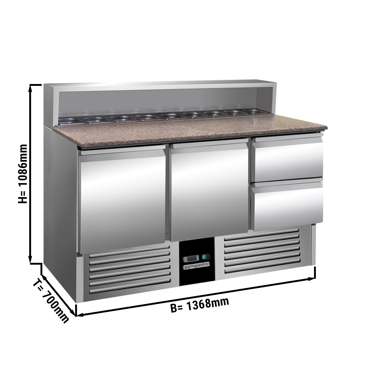 Saladette refrigerator / / preparation table PREMIUM 1,37 m x 0,7 m - with 2 doors and 2 drawers 1/2