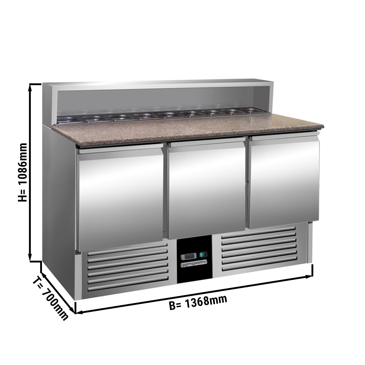 Saladette refrigerator / preparation table PREMIUM 1,37 m x 0,7 m - with 3 doors