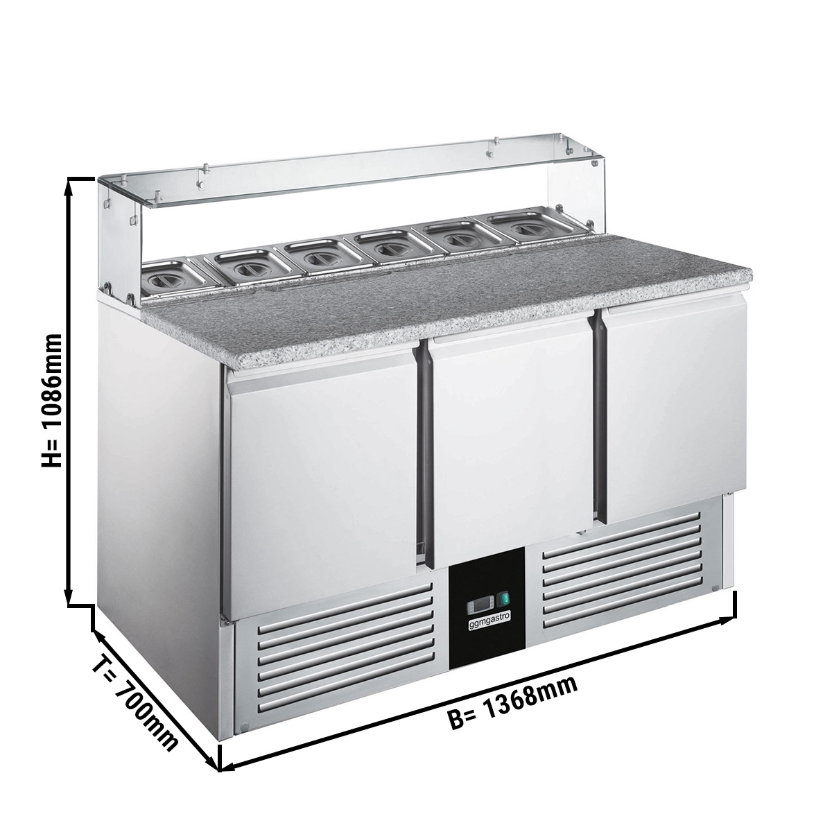 Saladette PREMIUM - 1,36 x 0,7 m - mit 3 Türen