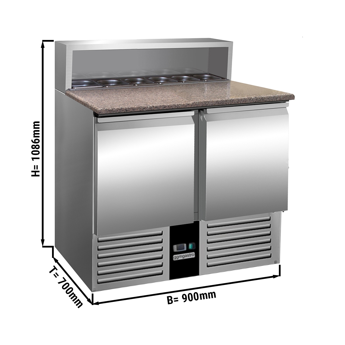 Saladette / refrigerated pizza table PREMIUM 0,9 m x 0,7 m - with 2 doors