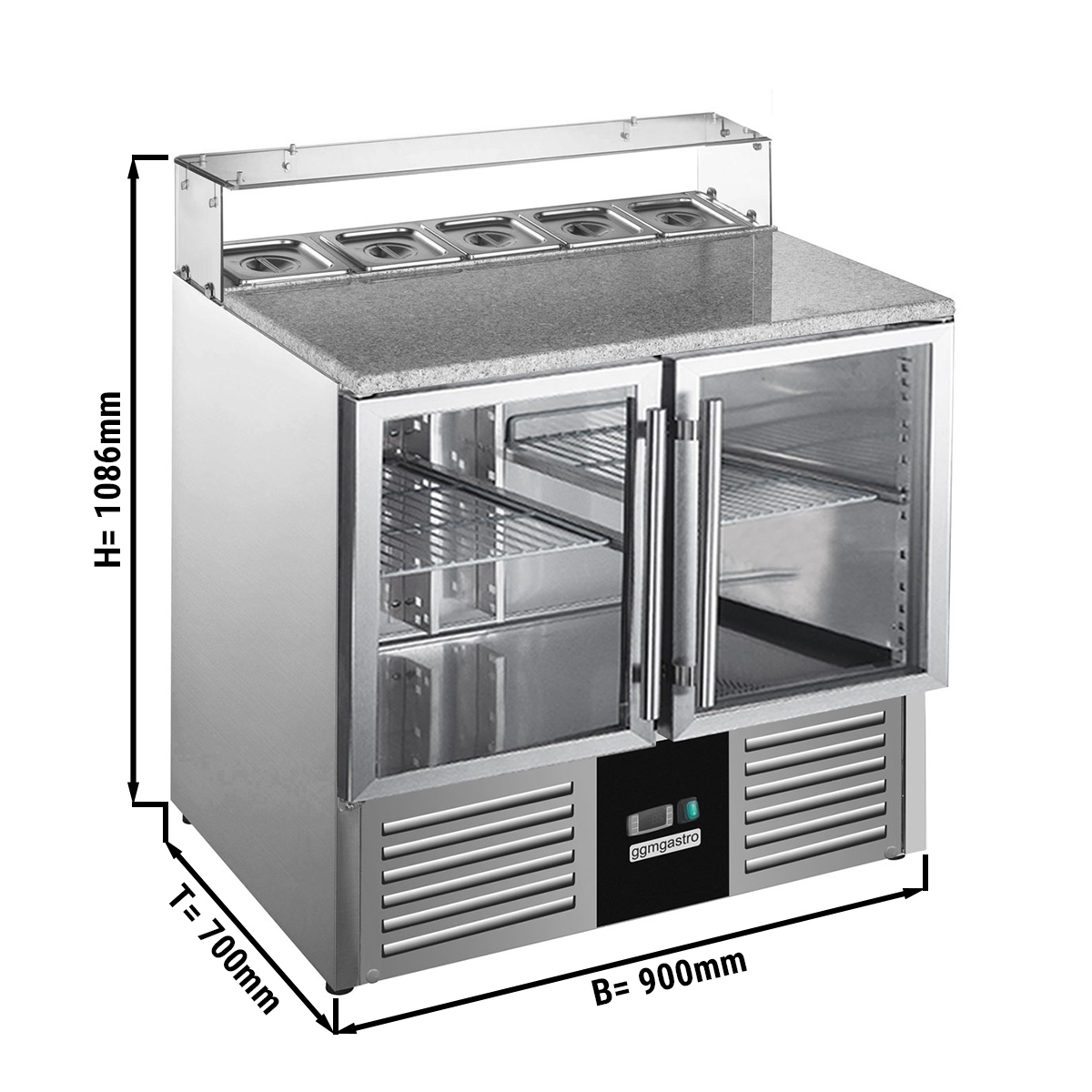 Saladette PREMIUM - 0,9 x 0,7 m - mit 2 Glastüren