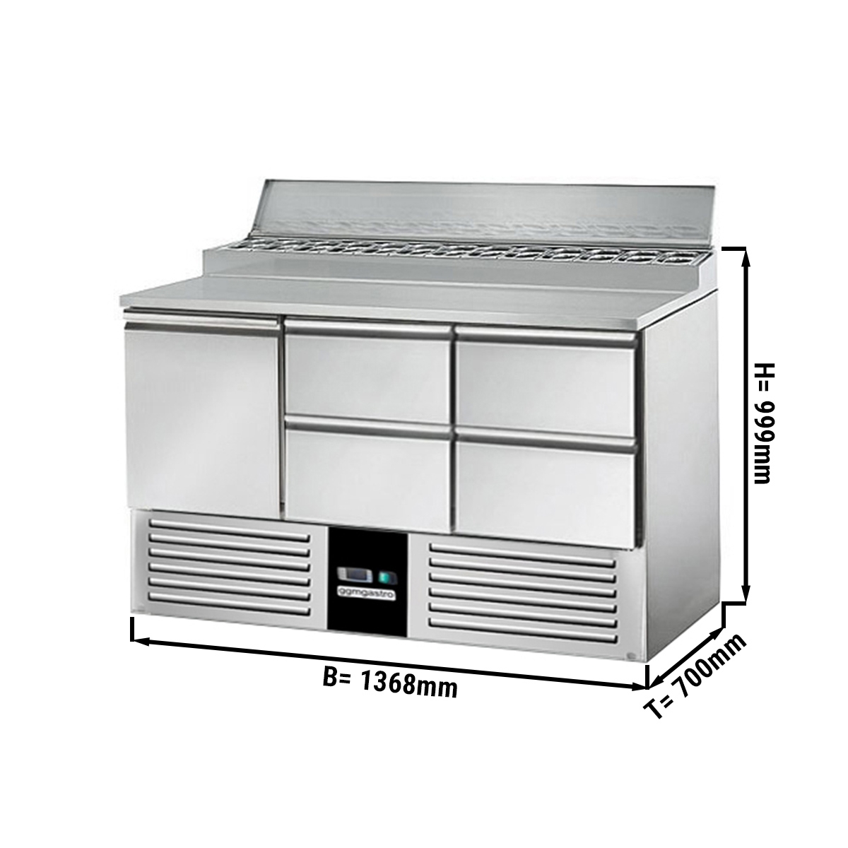Saladette / Zubereitungstisch PREMIUM - 1,37 x 0,7 m - mit 1 Tür & 4 Schubladen 1/2