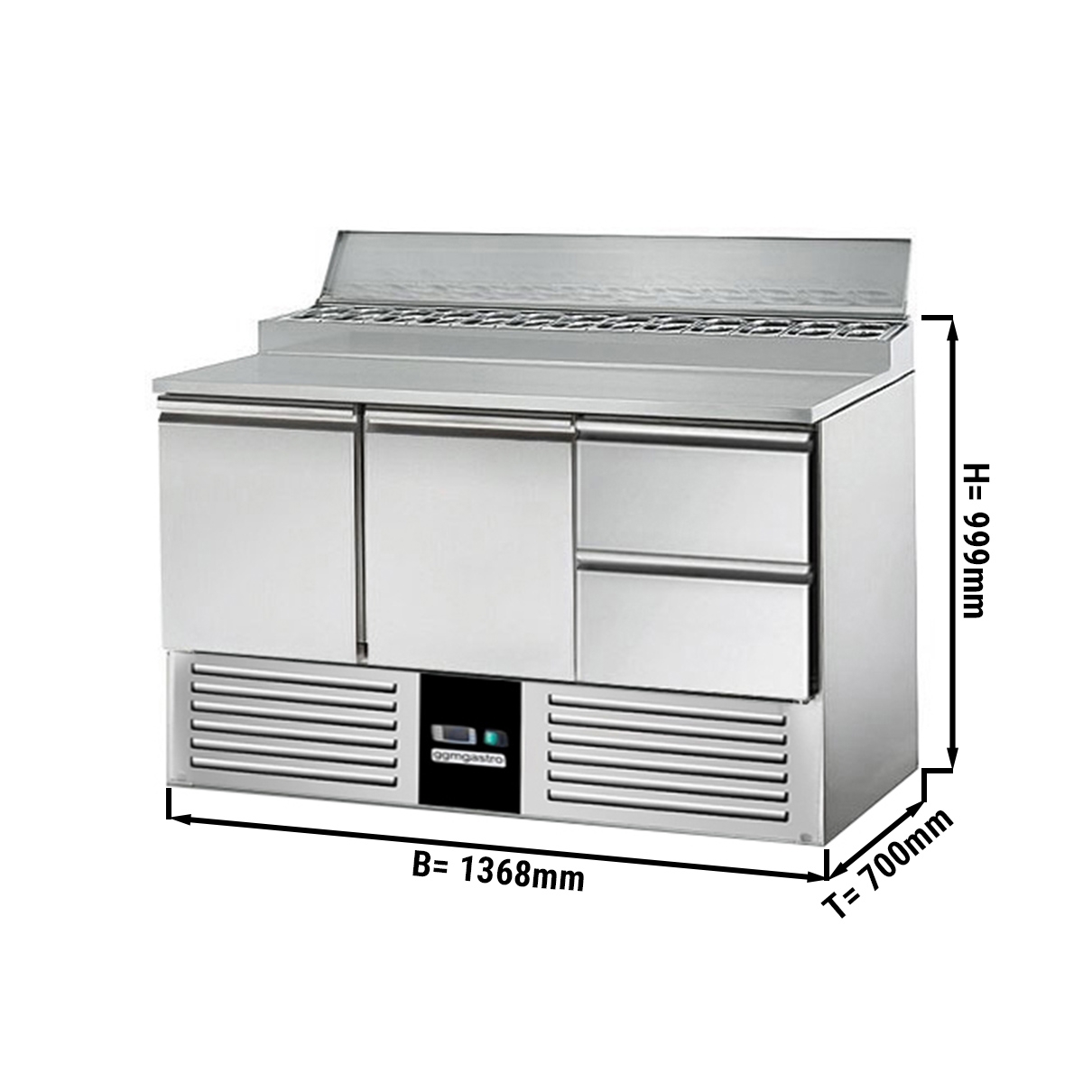 Saladette / Zubereitungstisch PREMIUM - 1,37 x 0,7 m - mit 2 Türen & 2 Schubladen 1/2