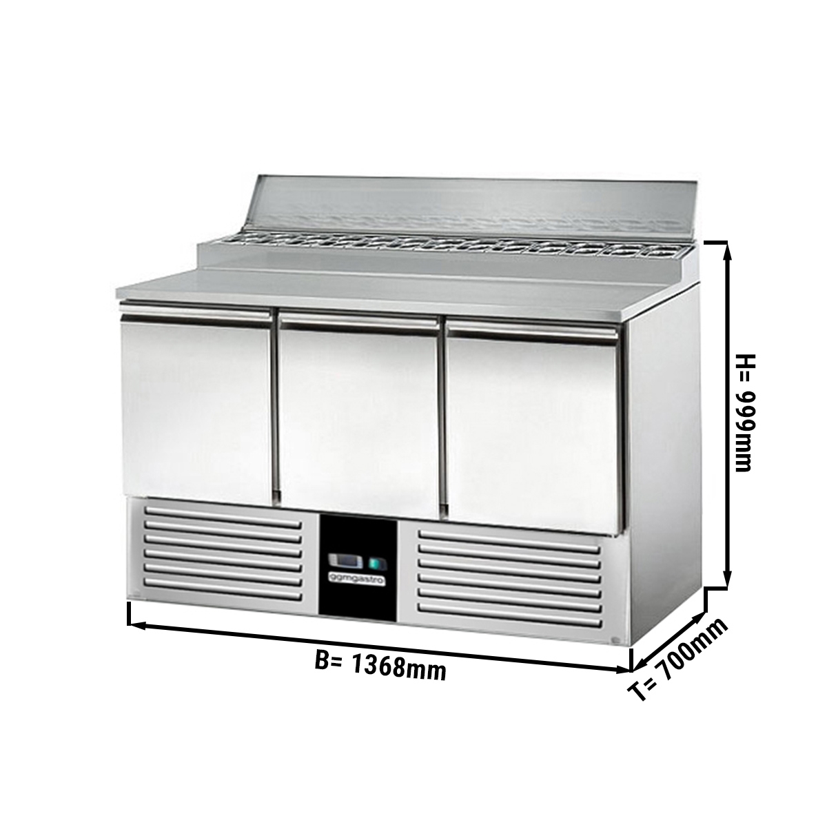 Saladette / Zubereitungstisch PREMIUM - 1,37 x 0,7 m - mit 3 Türen