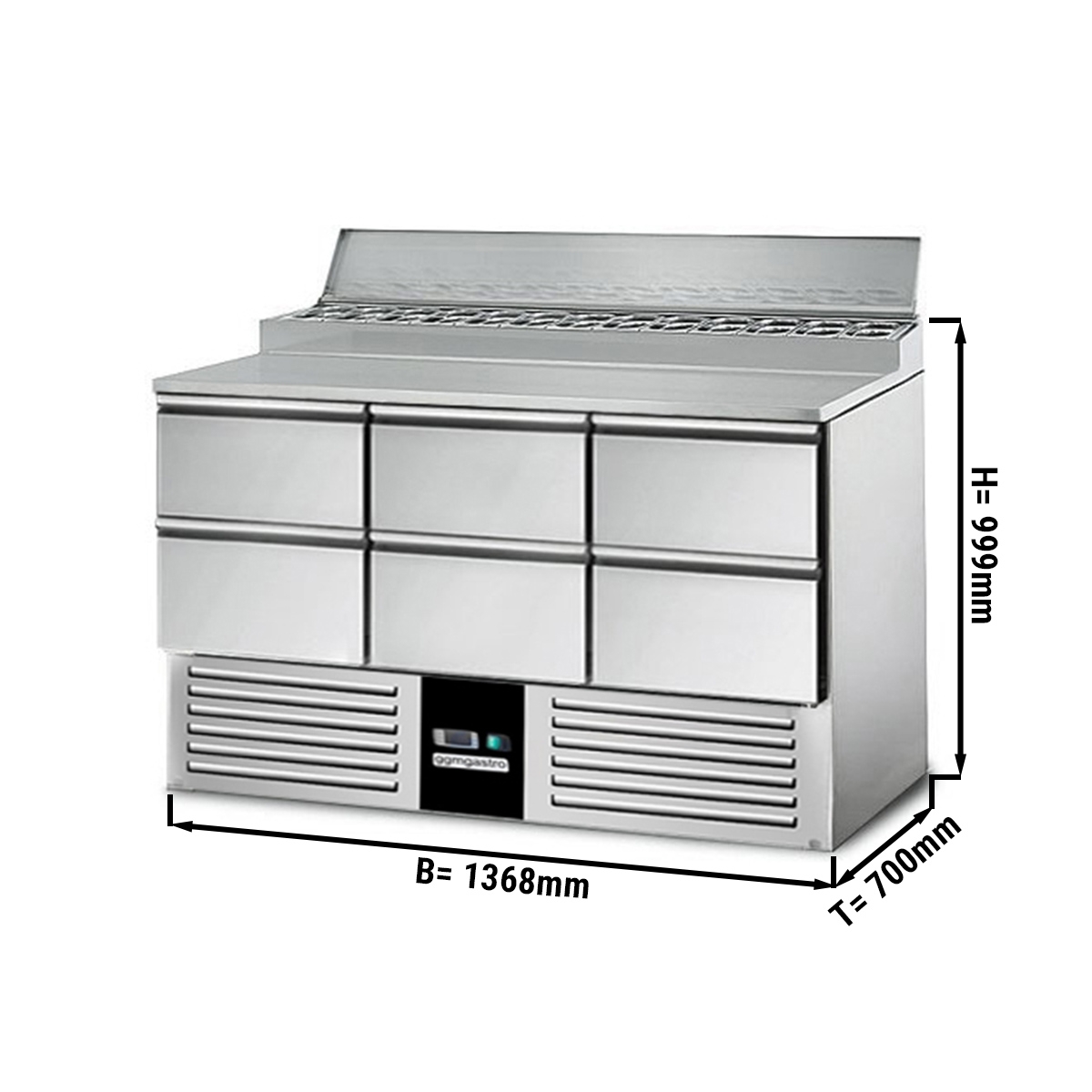 Saladette / Zubereitungstisch PREMIUM - 1,37 x 0,7 m - mit 6 Schubladen 1/2