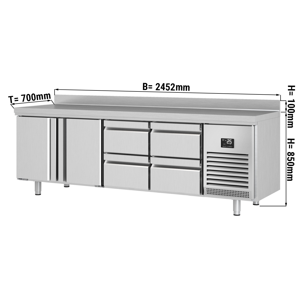 Refrigerated table (GN) - with 2 doors and 4 drawers 1/2