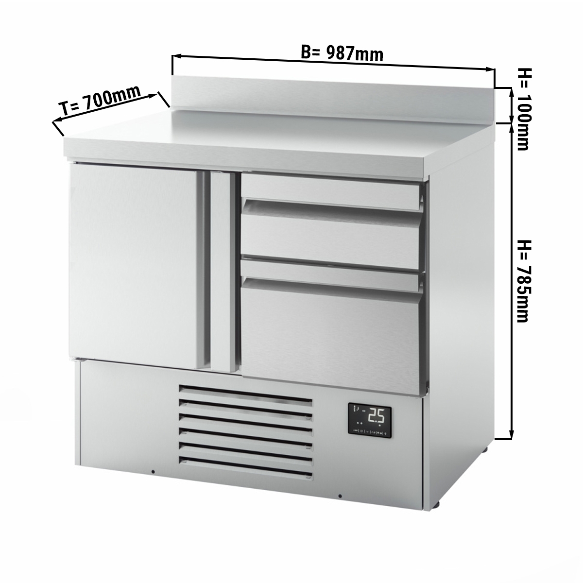 Refrigerated table (GN 1/1) - with 1 door and 2 drawers