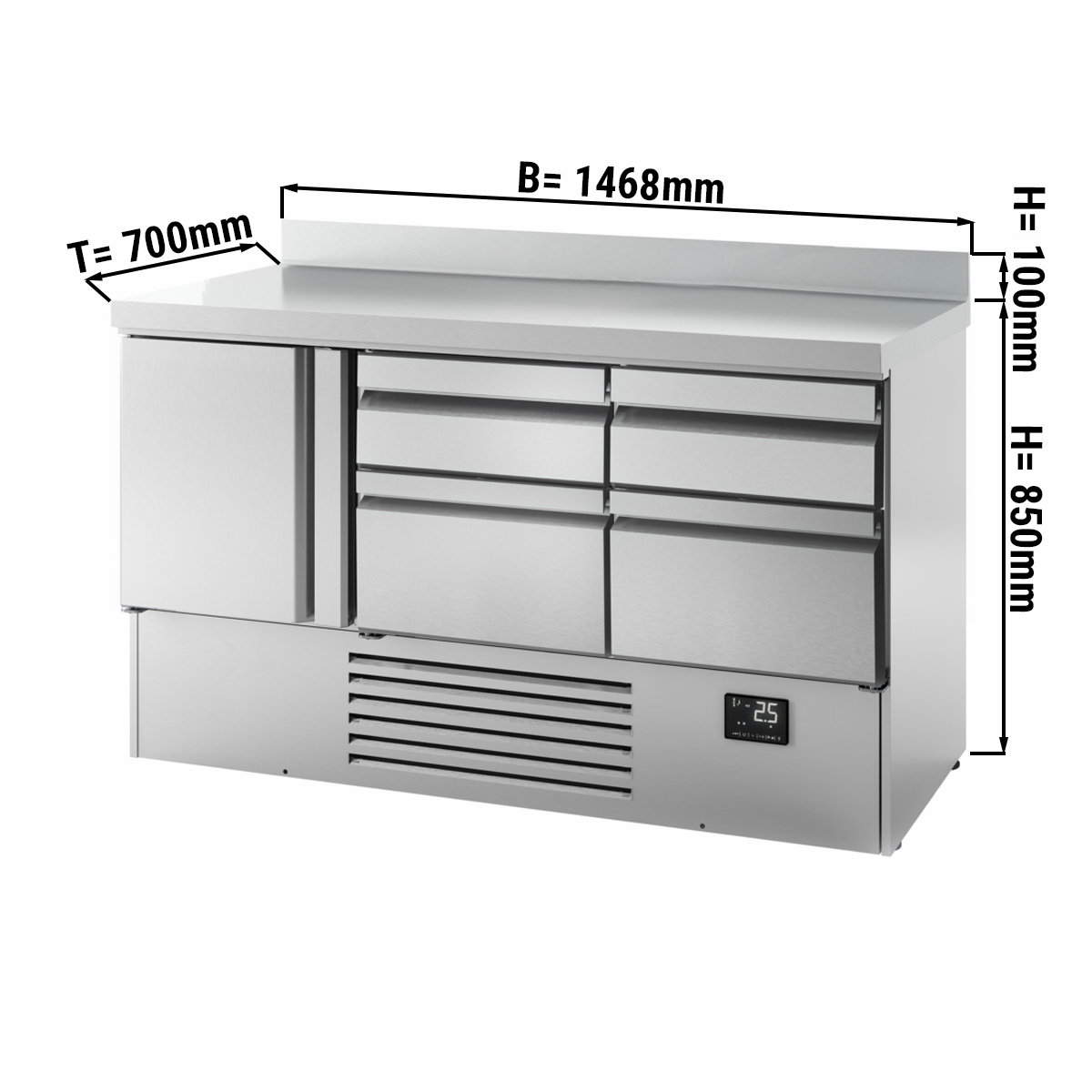 Refrigerated table (GN 1/1) - with 1 door and 4 drawers