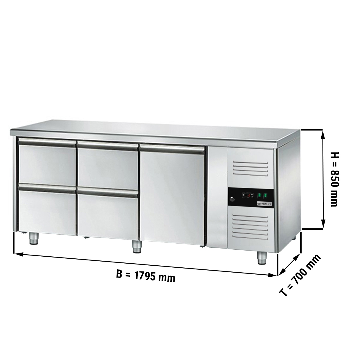 Kühltisch ECO - 1,8 x 0,7 m - mit 1 Tür & 4 Schubladen 1/2