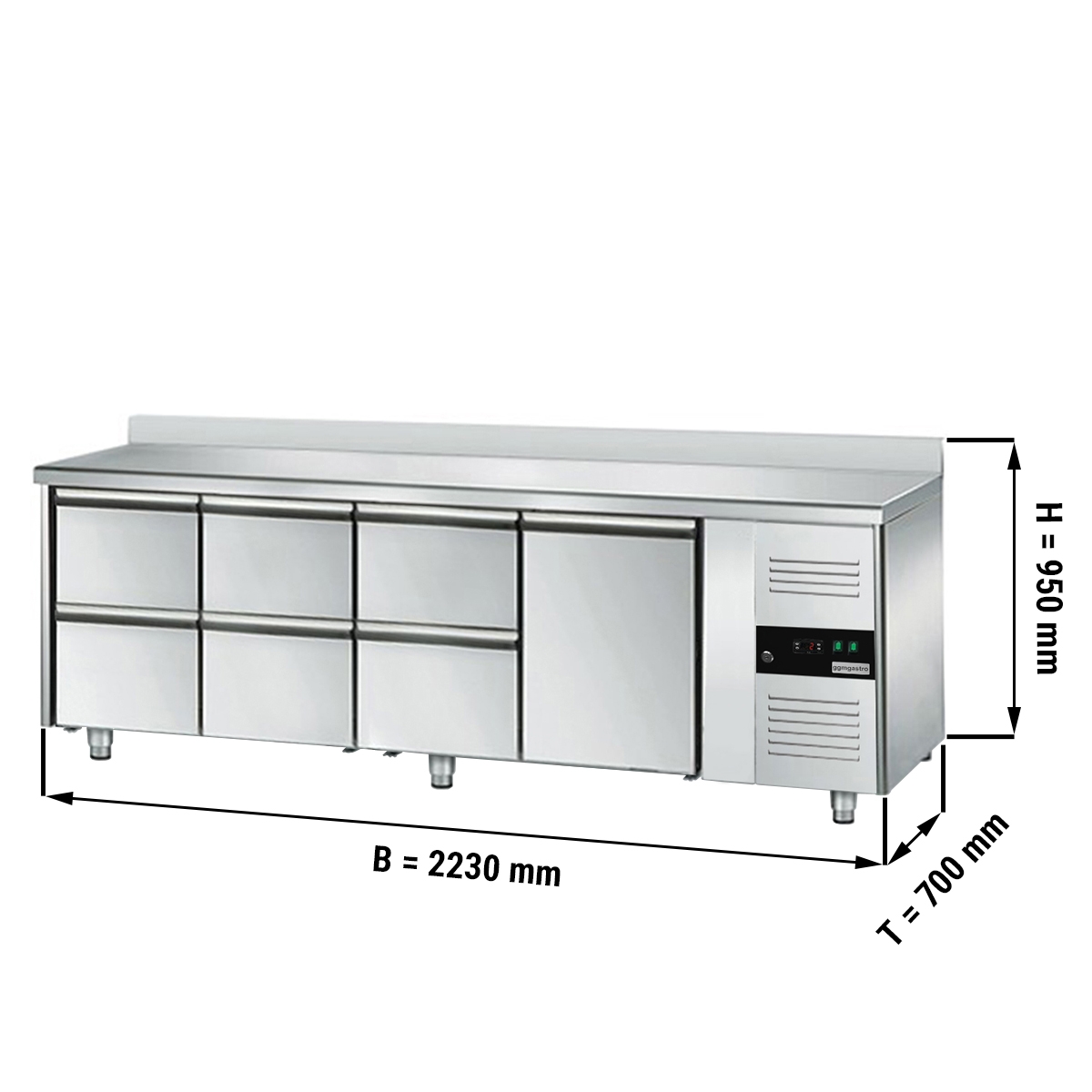 Kühltisch ECO - 2,2 x 0,7 m - mit 1 Tür & 6 Schubladen 1/2