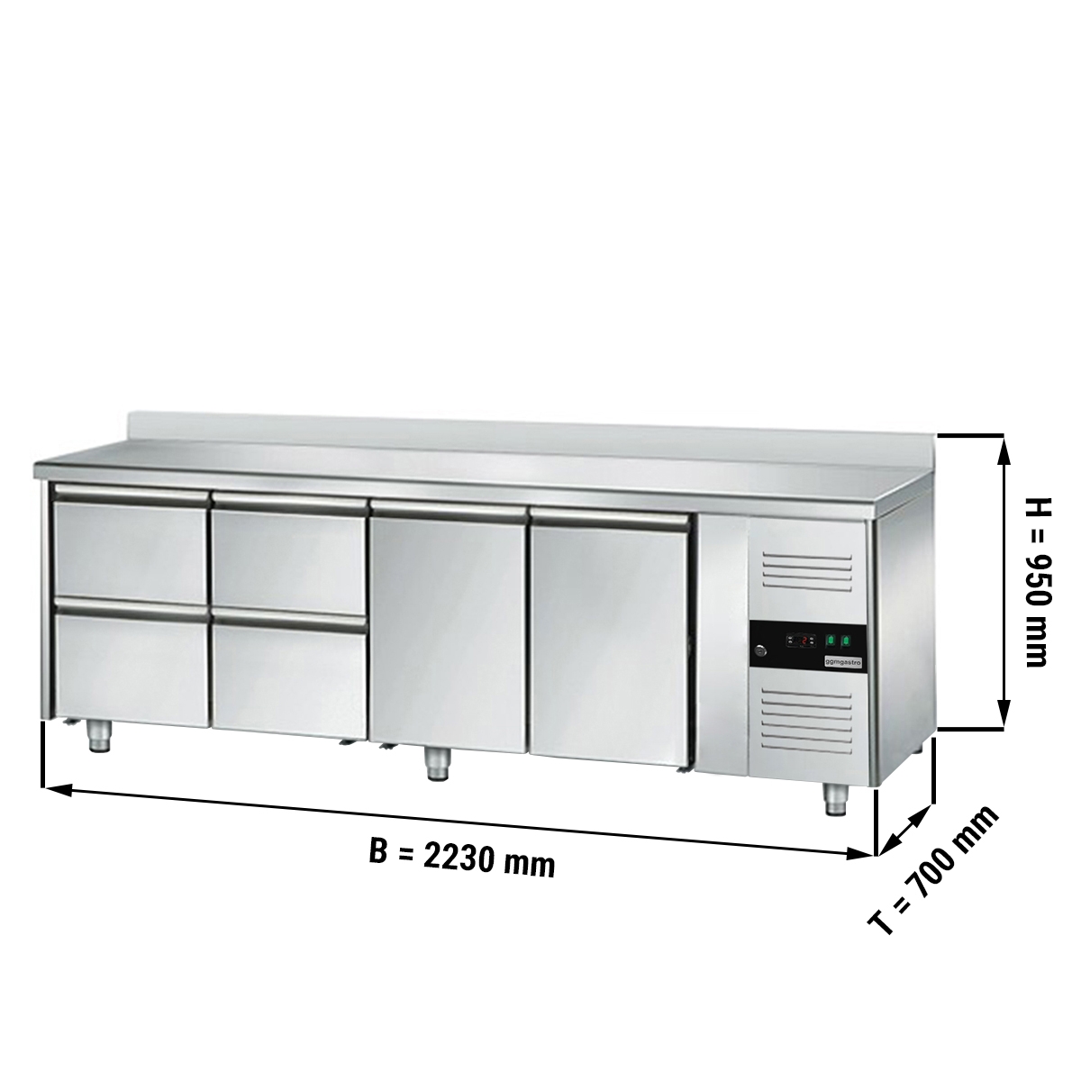 Kühltisch ECO - 2,2 x 0,7 m - mit 2 Türen & 4 Schubladen 1/2