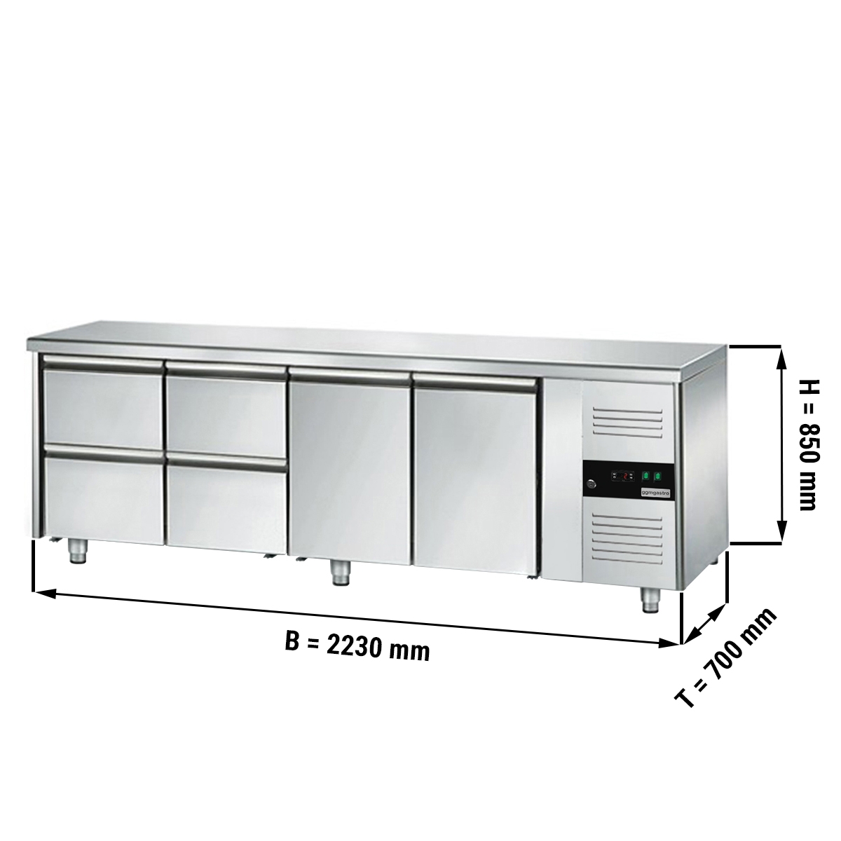 Kühltisch ECO - 2,2 x 0,7 m - mit 2 Türen & 4 Schubladen 1/2