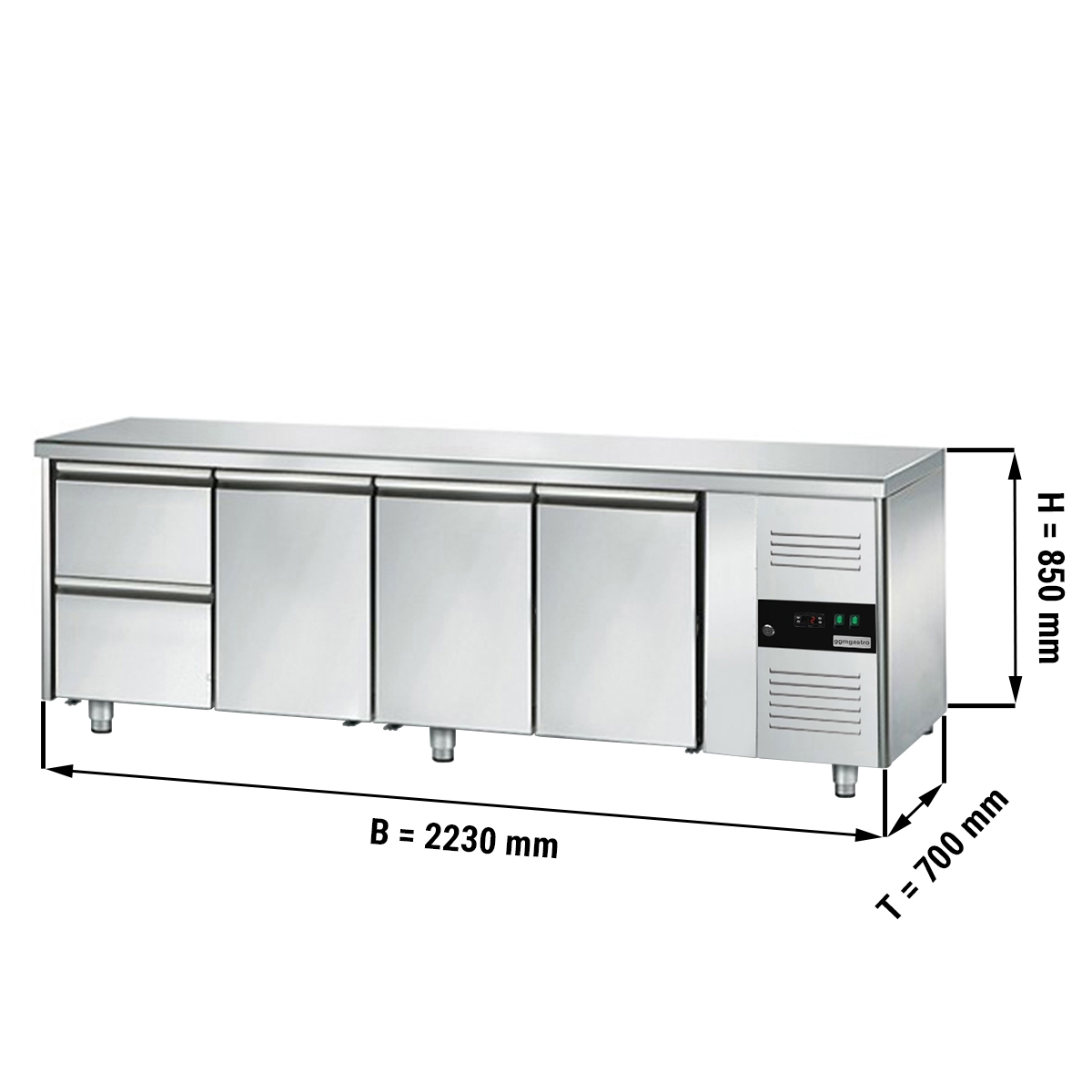 Kühltisch ECO - 2,2 x 0,7 m - mit 3 Türen & 2 Schubladen 1/2