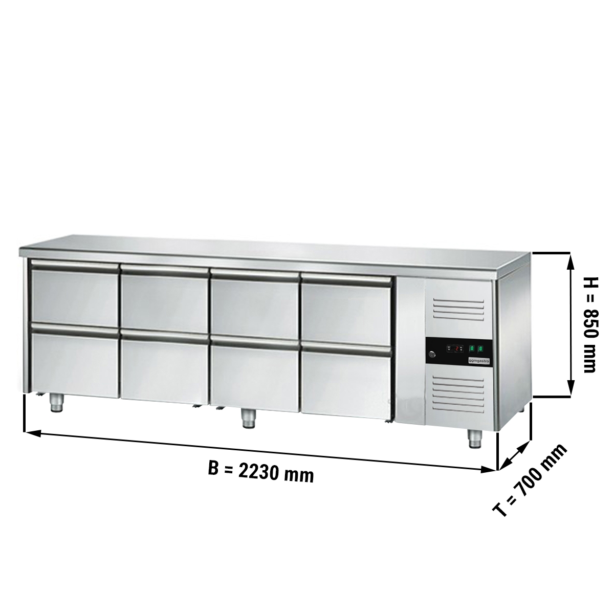 Kühltisch ECO - 2,2 x 0,7 m - mit 8 Schubladen 1/2